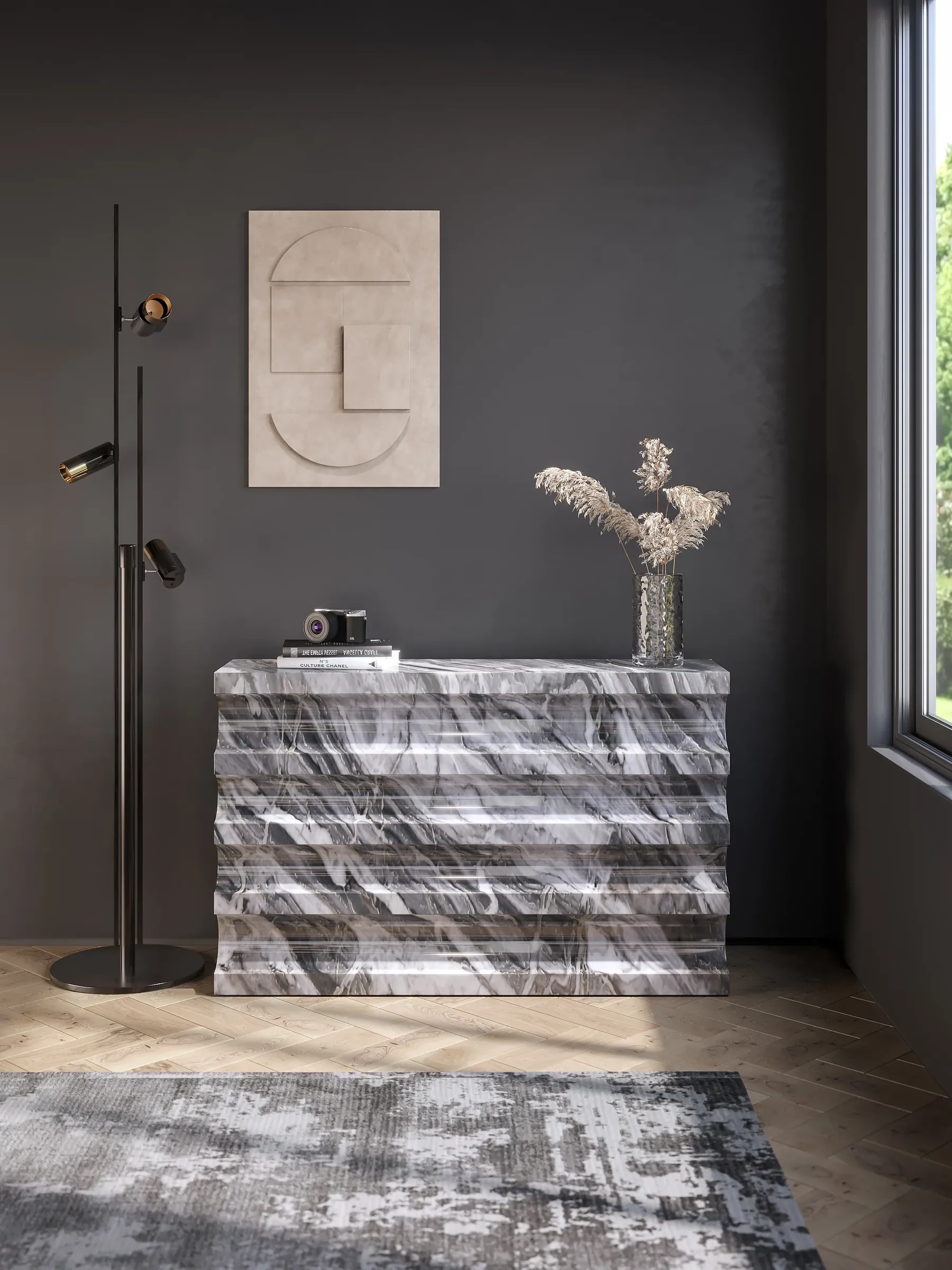 Pilastro Console in Arabescato marble