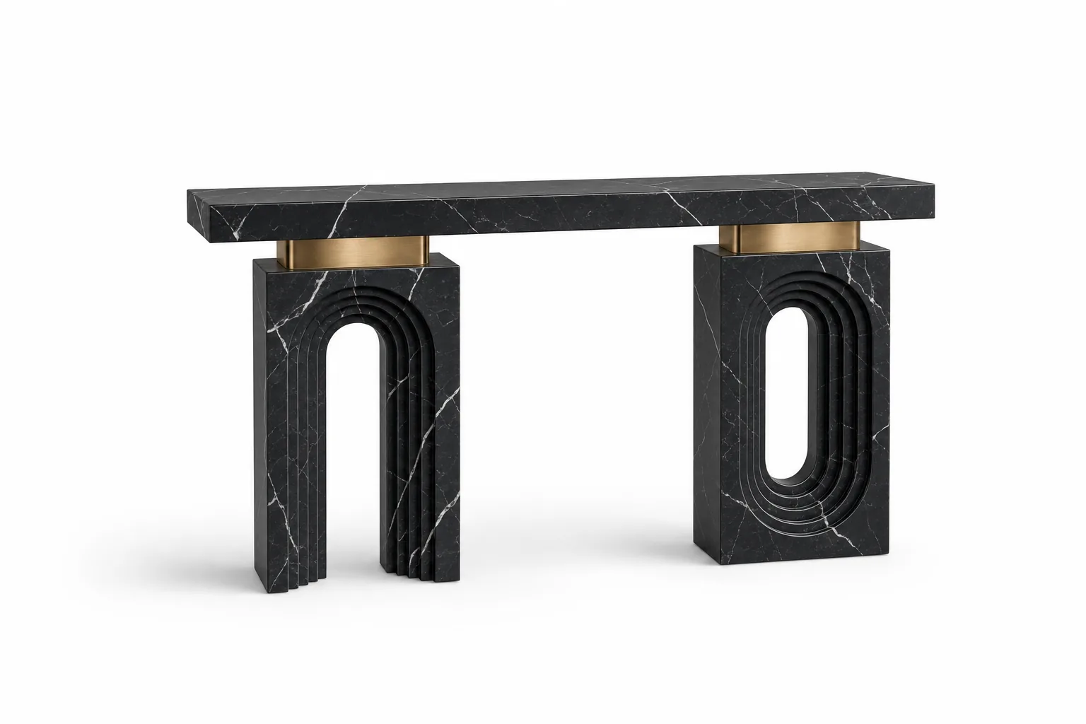 Arco Console in black finish, editorial styled view