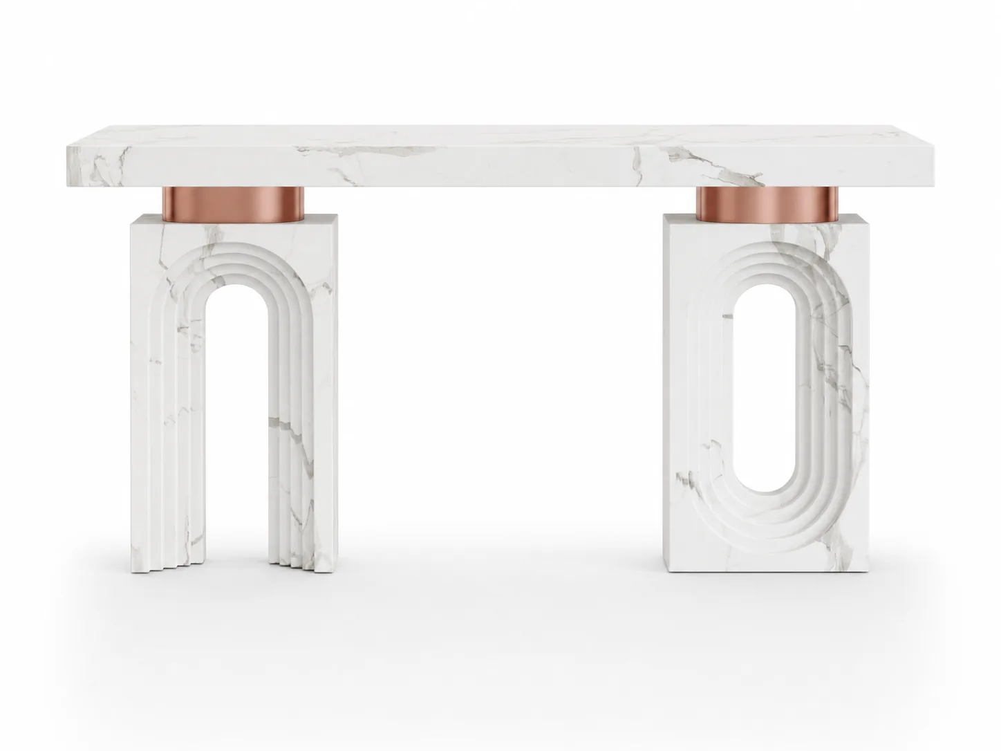 Arco Console in Arabescato marble and stainless steel, front view