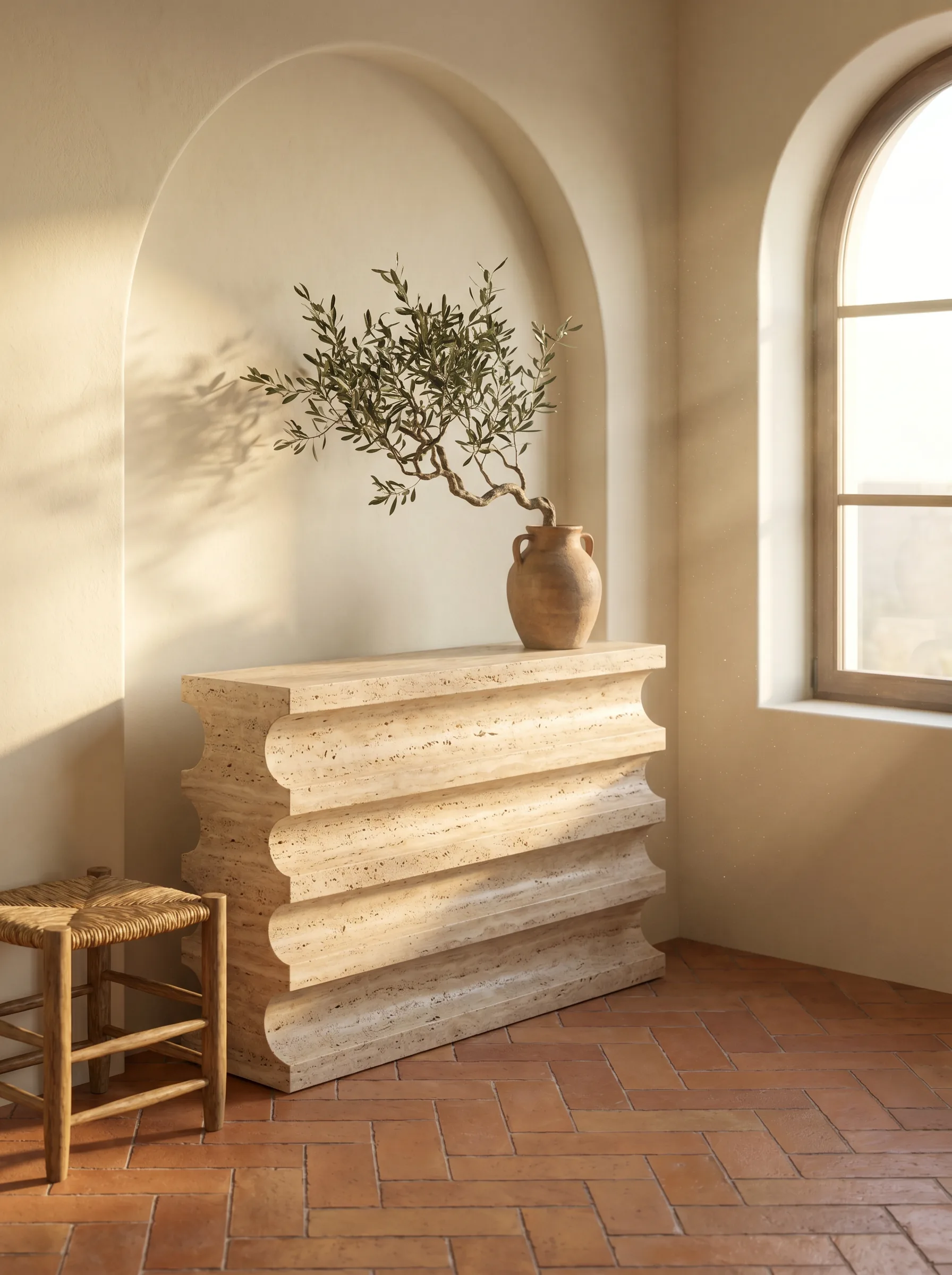 Pilastro Console - Mediterranean travertine lifestyle