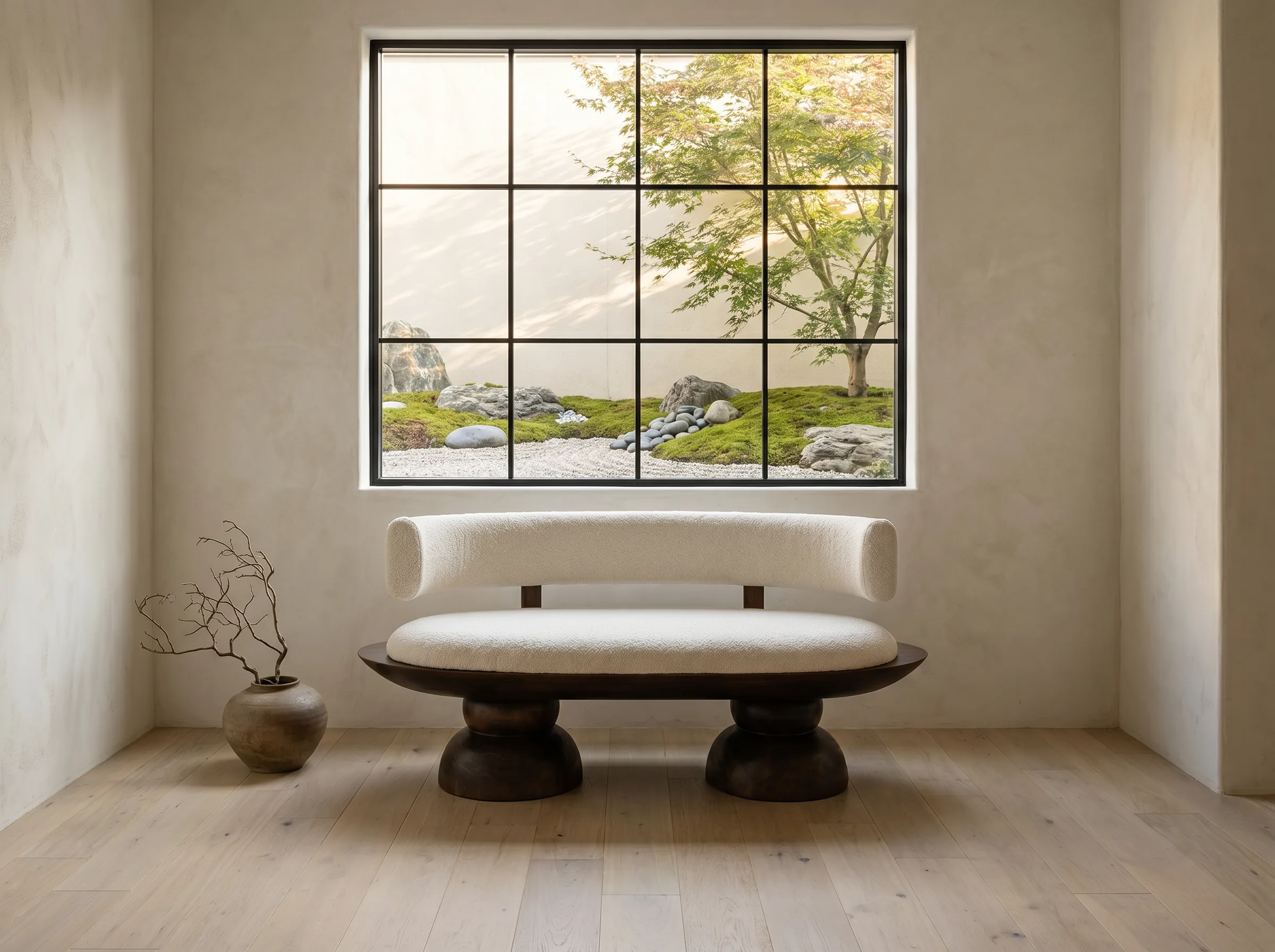 Contour Pebble Bench styled in a Japandi living room