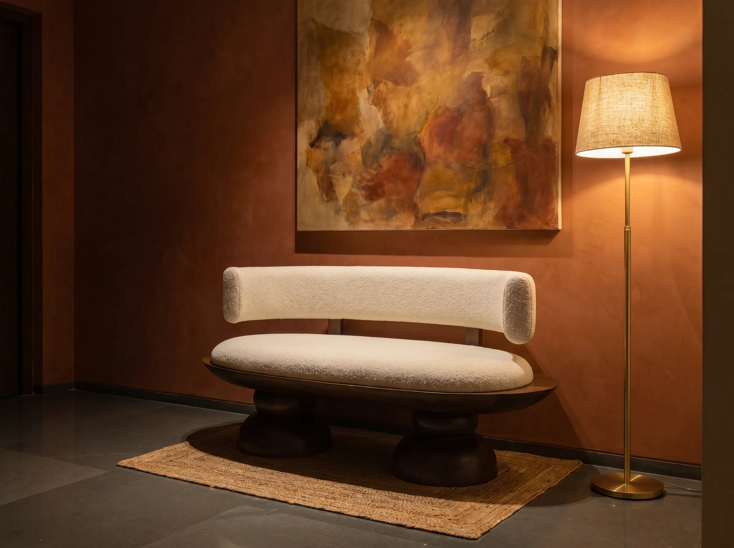 Contour Pebble Bench in a Mumbai foyer