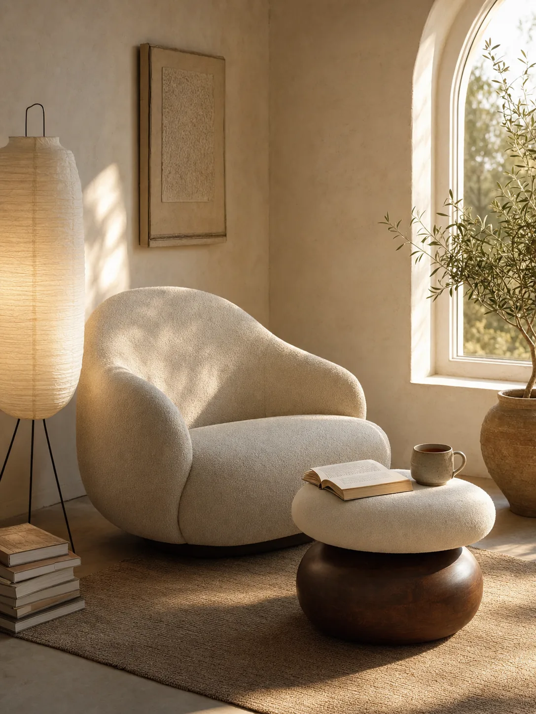 Contour Pebble Stool in a reading nook