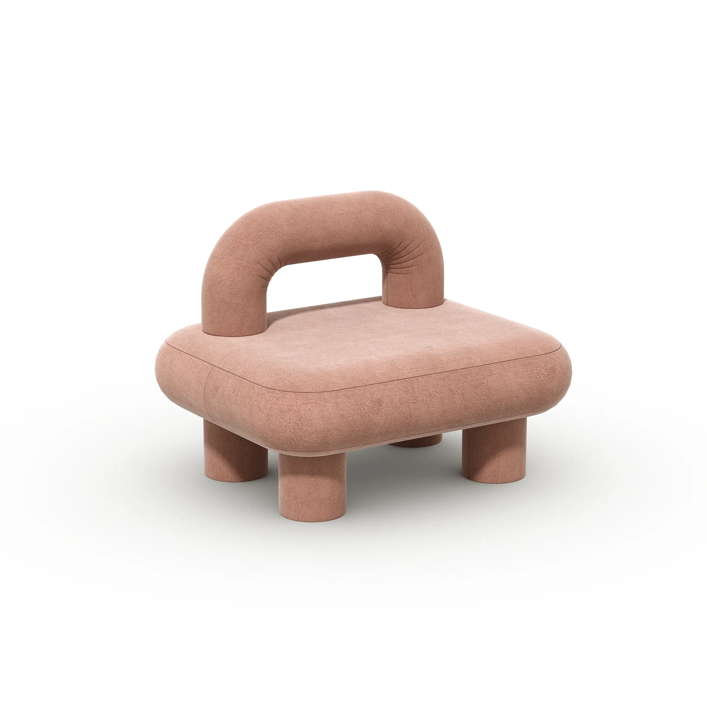 Fat Lounge Chair - 3/4 view in terracotta suede