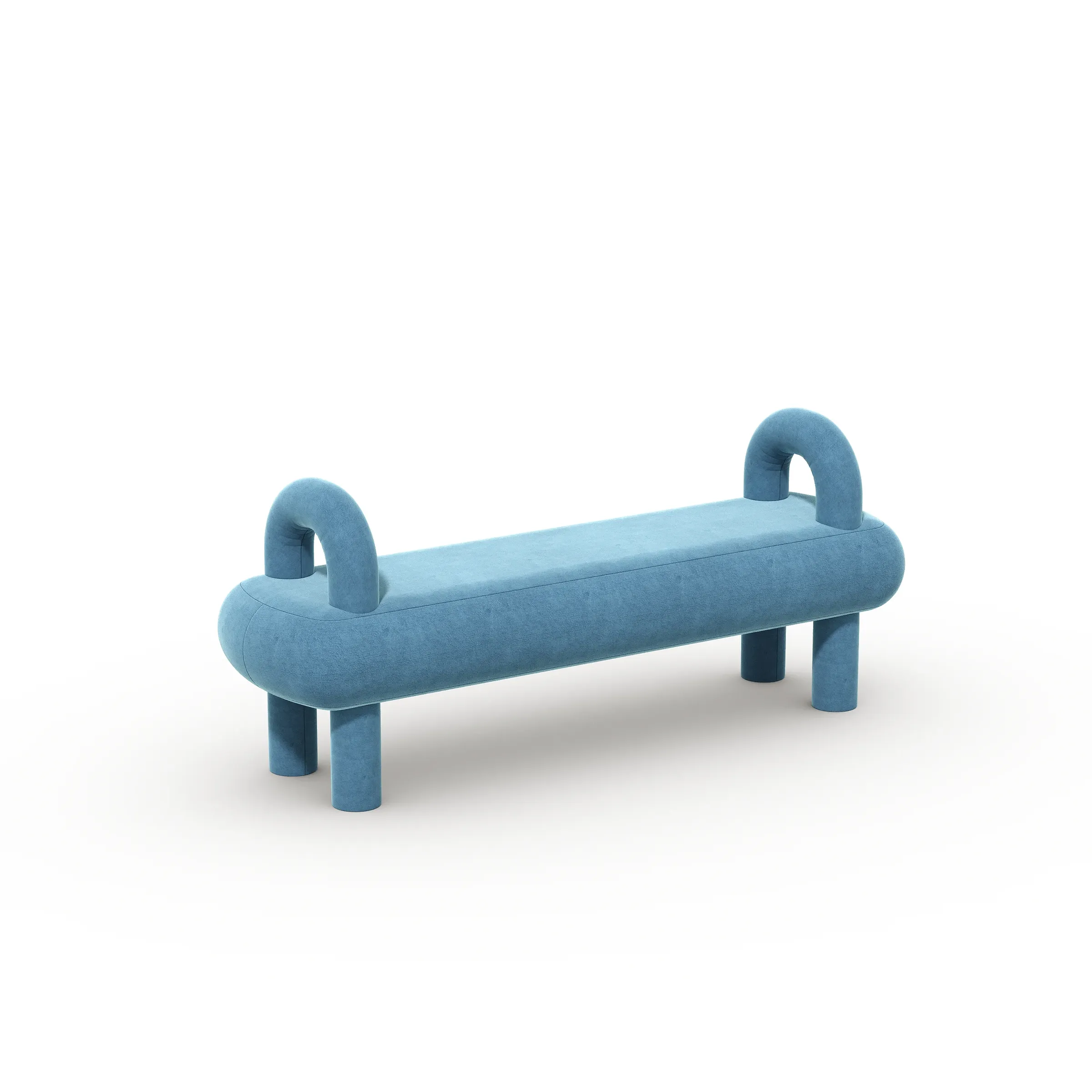 Fat Bench - 3/4 view in blue suede fabric
